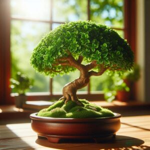 Crystal bonsai tree on a desk, symbolizing luck and prosperity in lotto and EuroMillions syndicates.