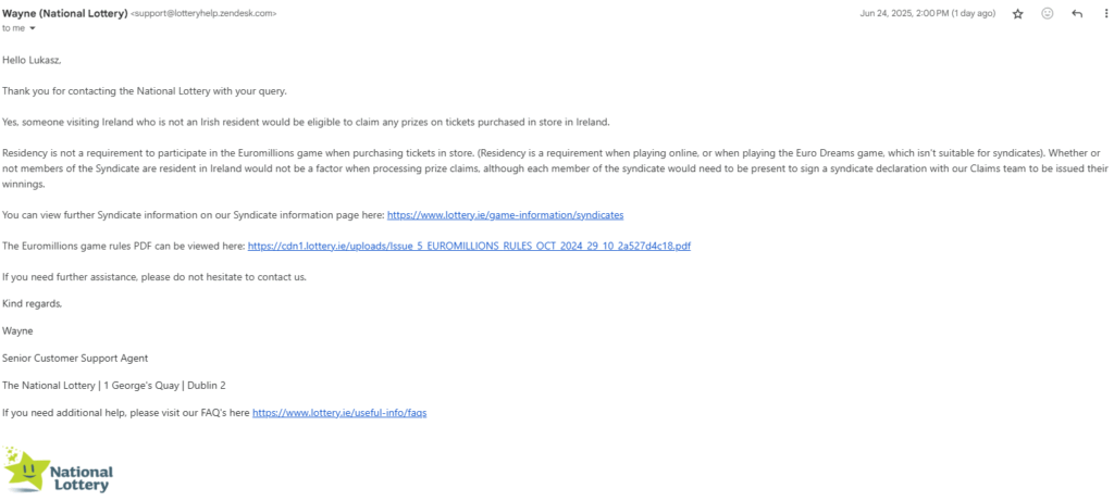 respond from national lottery