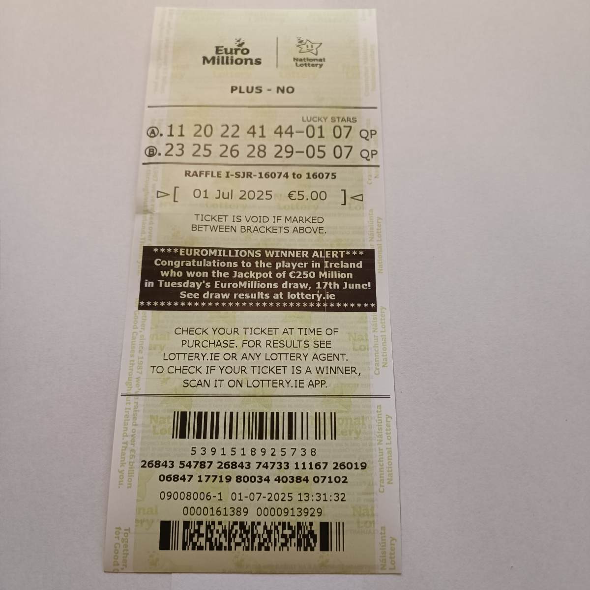 Lotto Euromillions Syndicate by Lucky Syndicates for the 01 July 2025 draw – Coupon 16