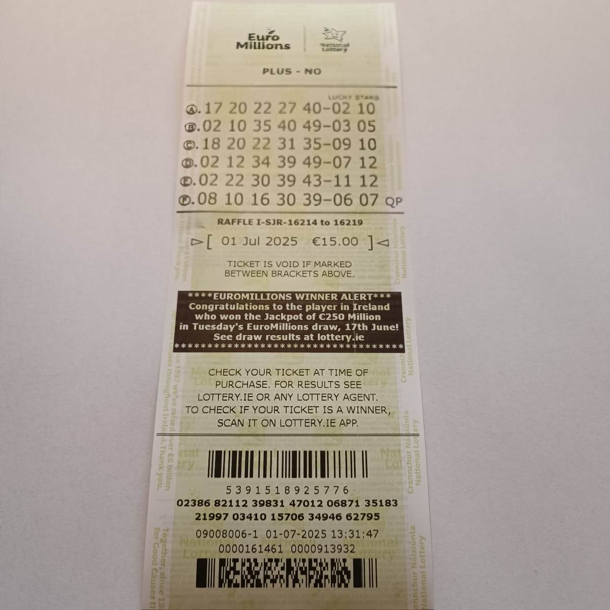Lotto Euromillions Syndicate by Lucky Syndicates for the 01 July 2025 draw – Coupon 17
