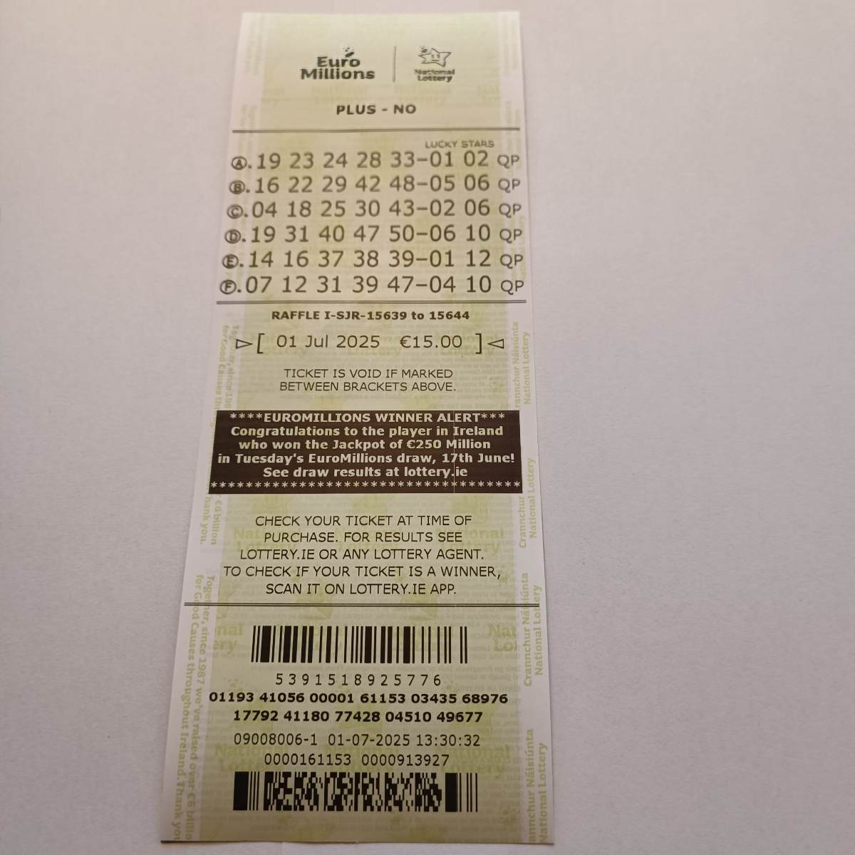 Lotto Euromillions Syndicate by Lucky Syndicates for the 01 July 2025 draw – Coupon 29