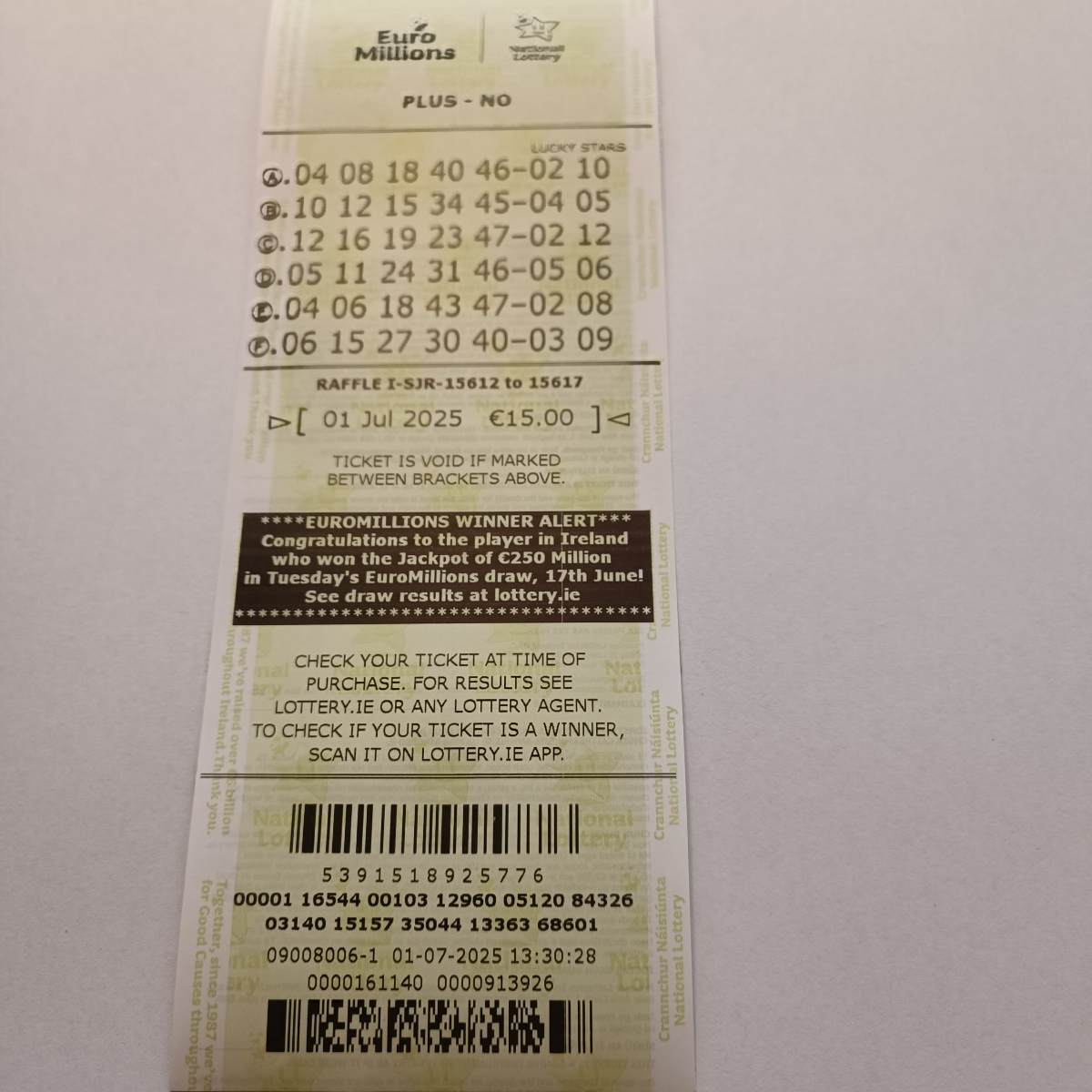 Lotto Euromillions Syndicate by Lucky Syndicates for the 01 July 2025 draw – Coupon 30