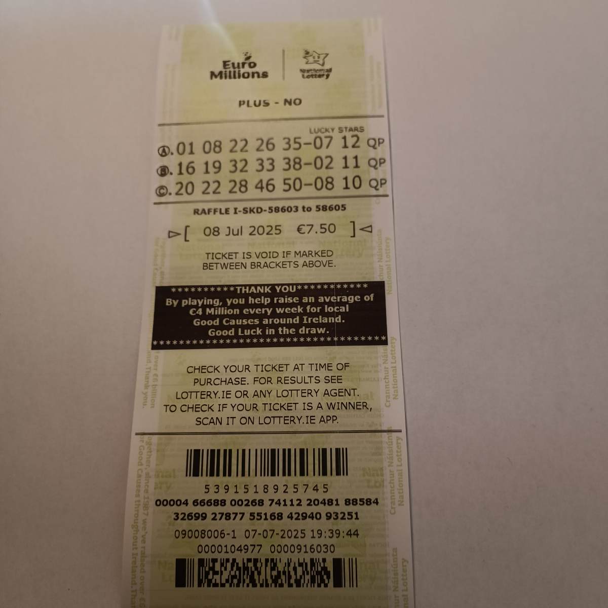 Lotto Euromillions Syndicate by Lucky Syndicates for the 08 July 2025 draw – Coupon 16