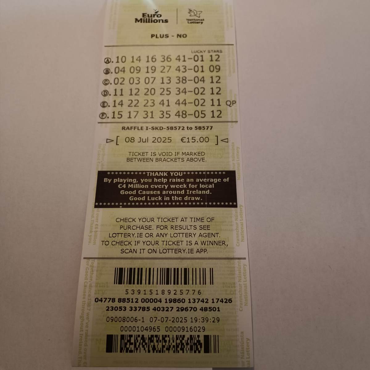 Lotto Euromillions Syndicate by Lucky Syndicates for the 08 July 2025 draw – Coupon 17