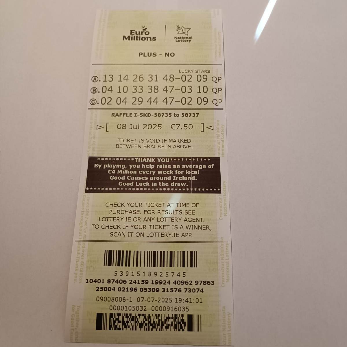 Lotto Euromillions Syndicate by Lucky Syndicates for the 08 July 2025 draw – Coupon 25