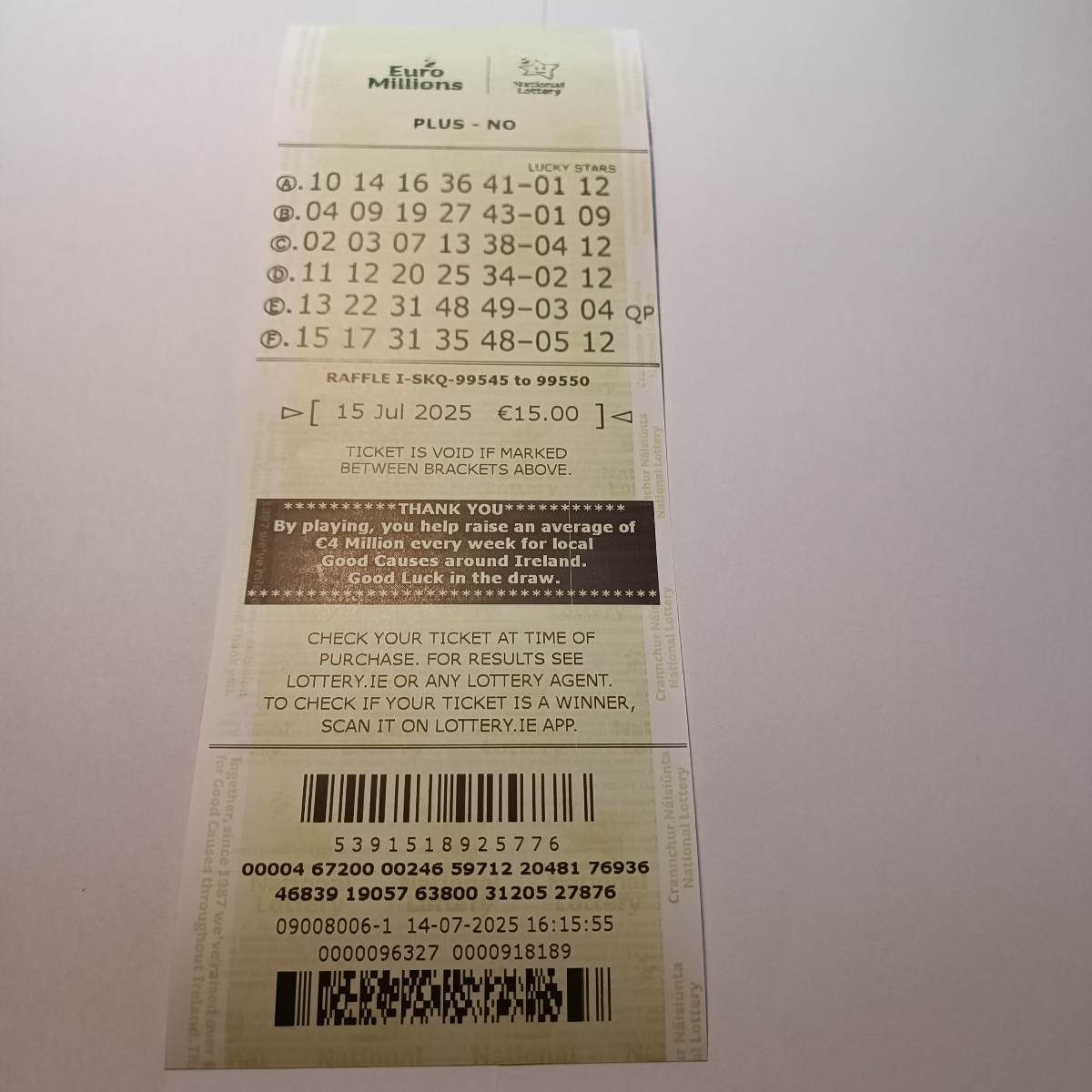 Lotto Euromillions Syndicate by Lucky Syndicates for the 15 July 2025 draw – Coupon 23