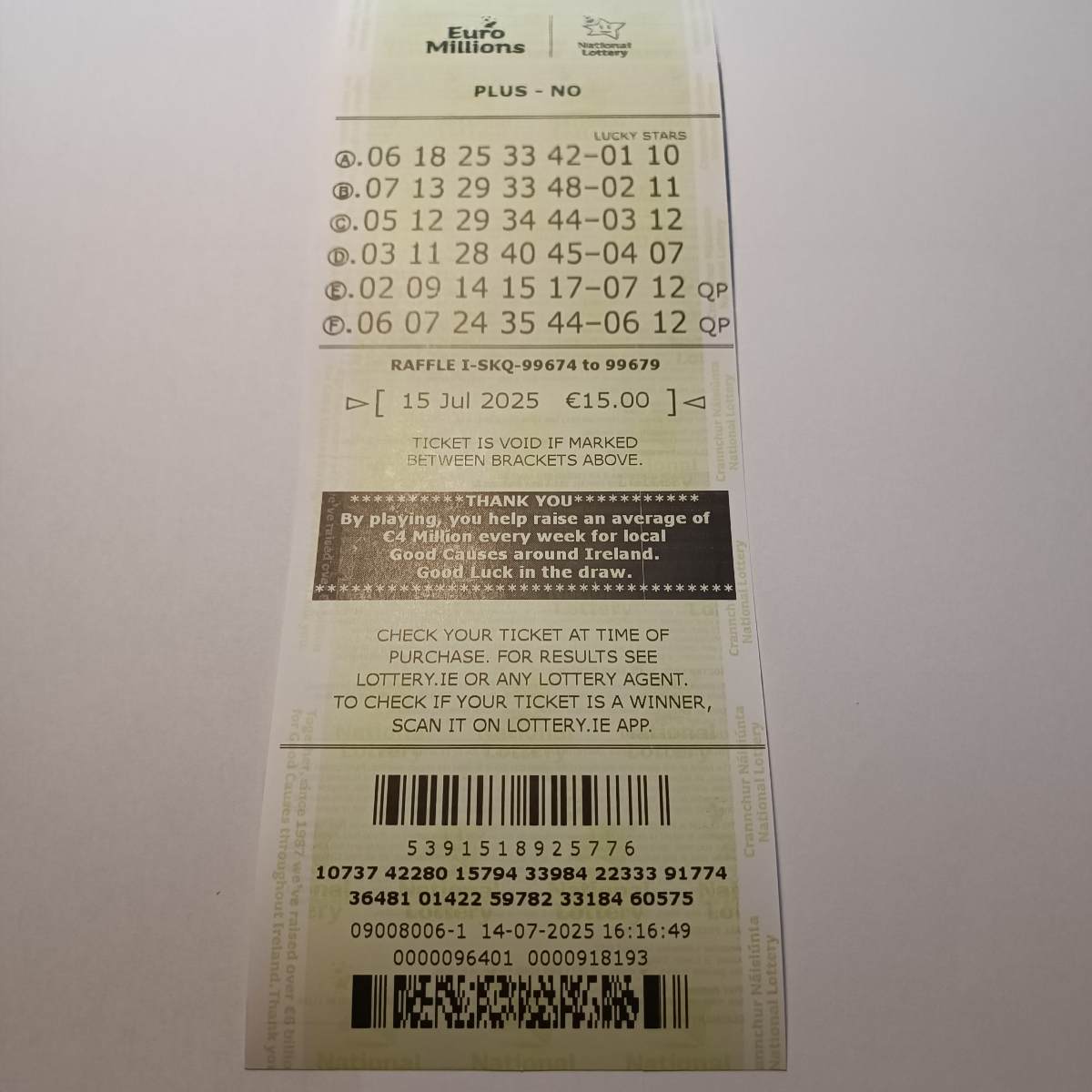 Lotto Euromillions Syndicate by Lucky Syndicates for the 15 July 2025 draw – Coupon 30