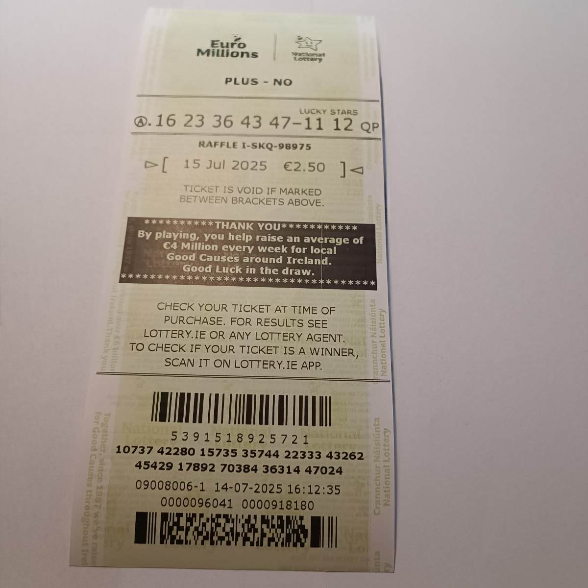 Lotto Euromillions Syndicate by Lucky Syndicates for the 15 July 2025 draw – Coupon 5