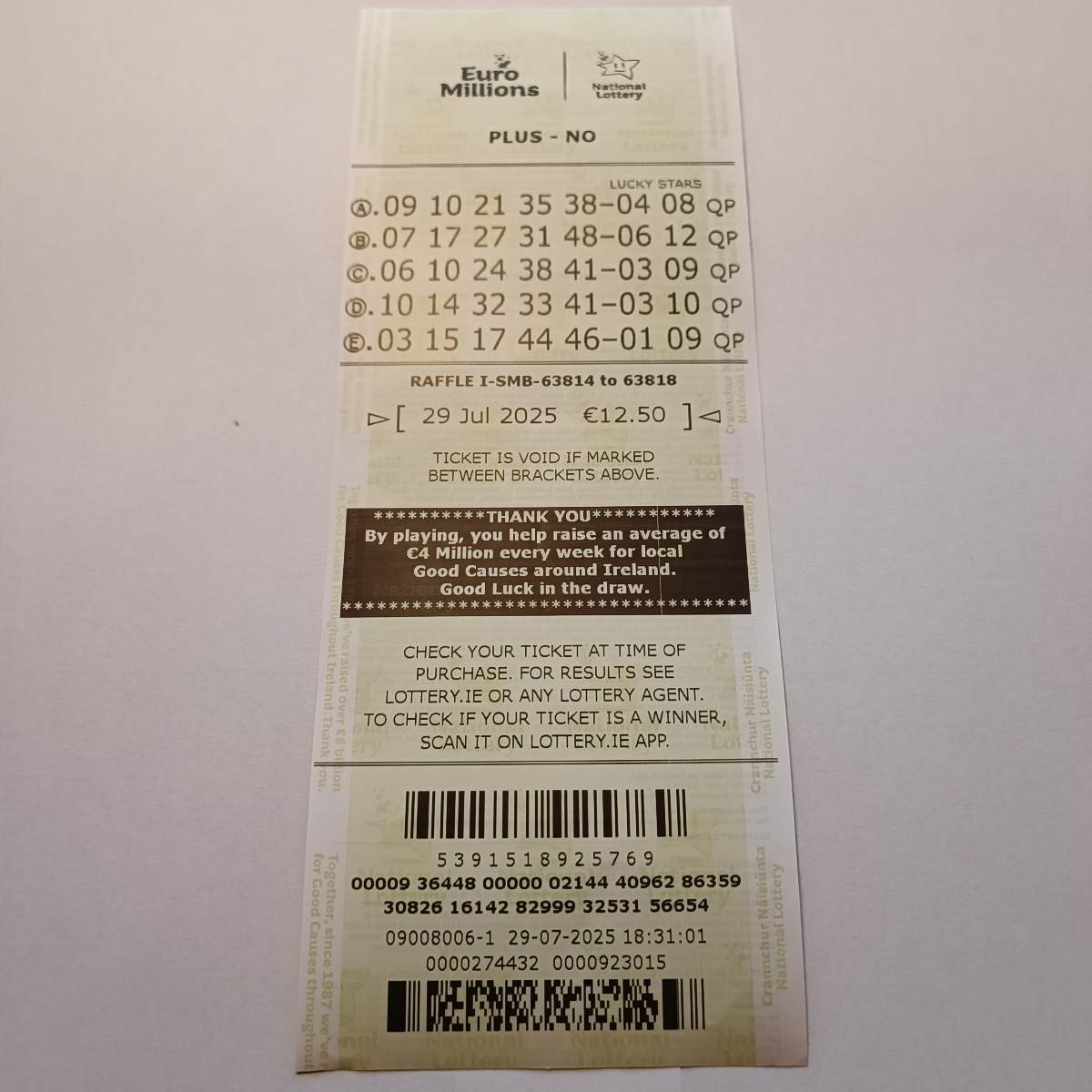 additional Euromillions Syndicate by Lucky Syndicates for the 29 July 2025 draw – Coupon 2
