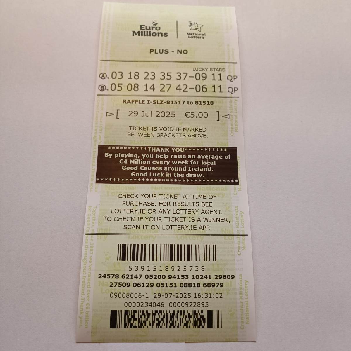 LMS Euromillions Syndicate by Lucky Syndicates for the 29 July 2025 draw – Coupon 2