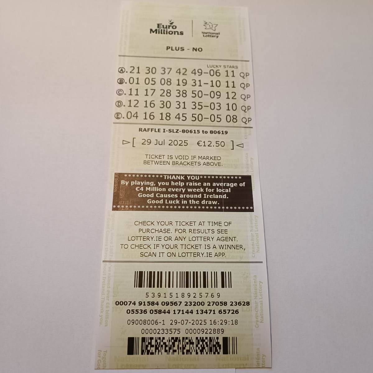PDPS Euromillions Syndicate by Lucky Syndicates for the 29 July 2025 draw – Coupon 2