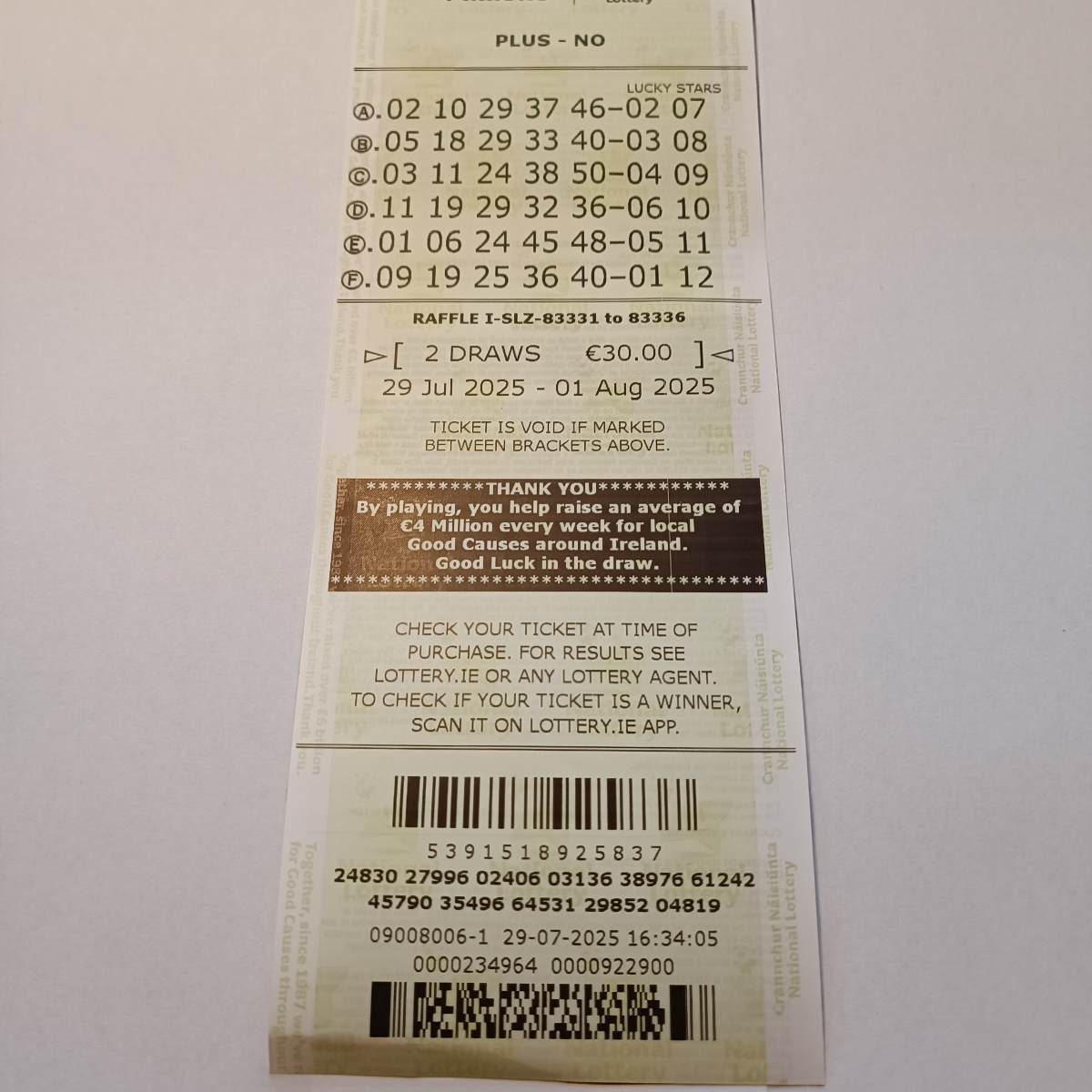 PDPS Euromillions Syndicate by Lucky Syndicates for the 29 July 2025 draw – Coupon 4