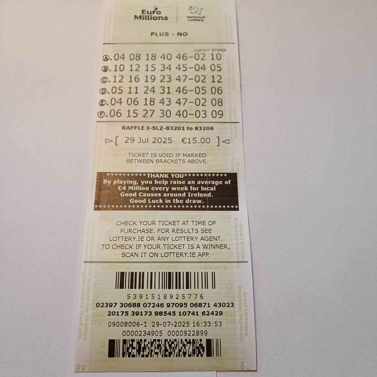 PDPS Euromillions Syndicate by Lucky Syndicates for the 29 July 2025 draw – Coupon 5