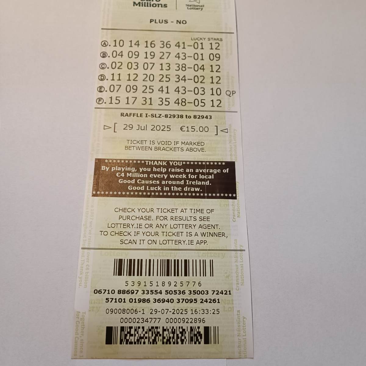 PDPS Euromillions Syndicate by Lucky Syndicates for the 29 July 2025 draw – Coupon 7