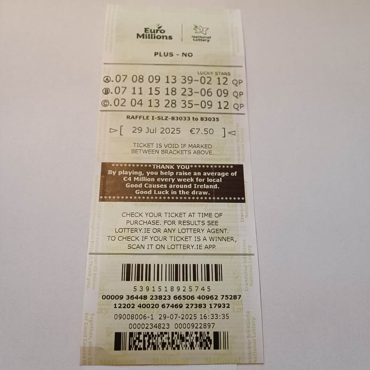 PDPS Euromillions Syndicate by Lucky Syndicates for the 29 July 2025 draw – Coupon 8