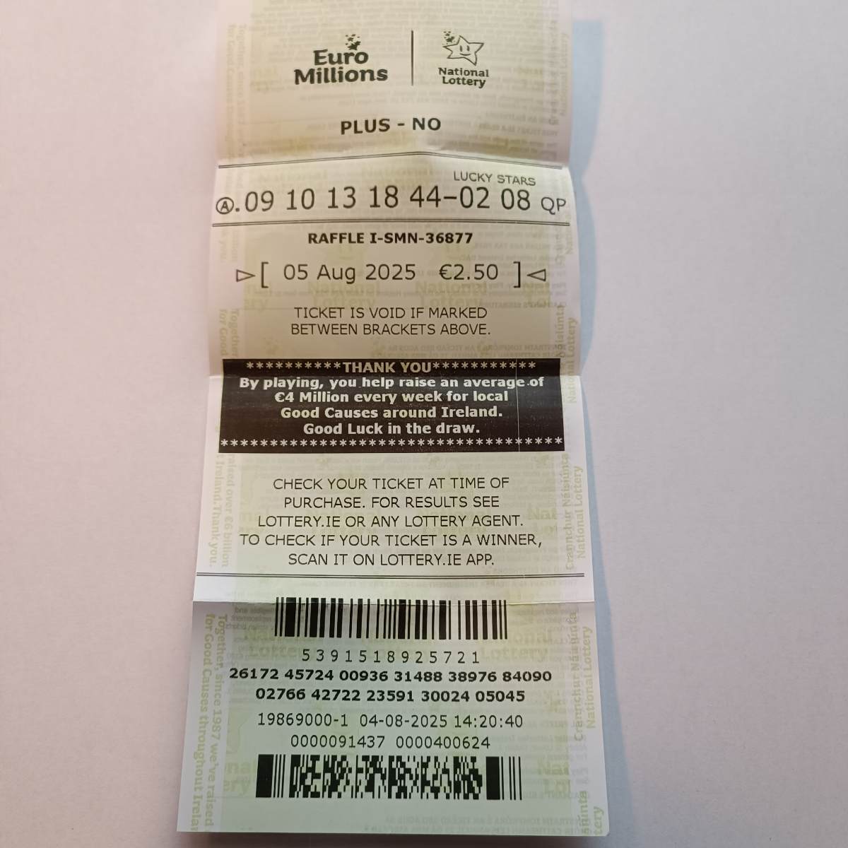 Lotto Euromillions Syndicate by Lucky Syndicates for the 08 August 2025 draw – Coupon 5