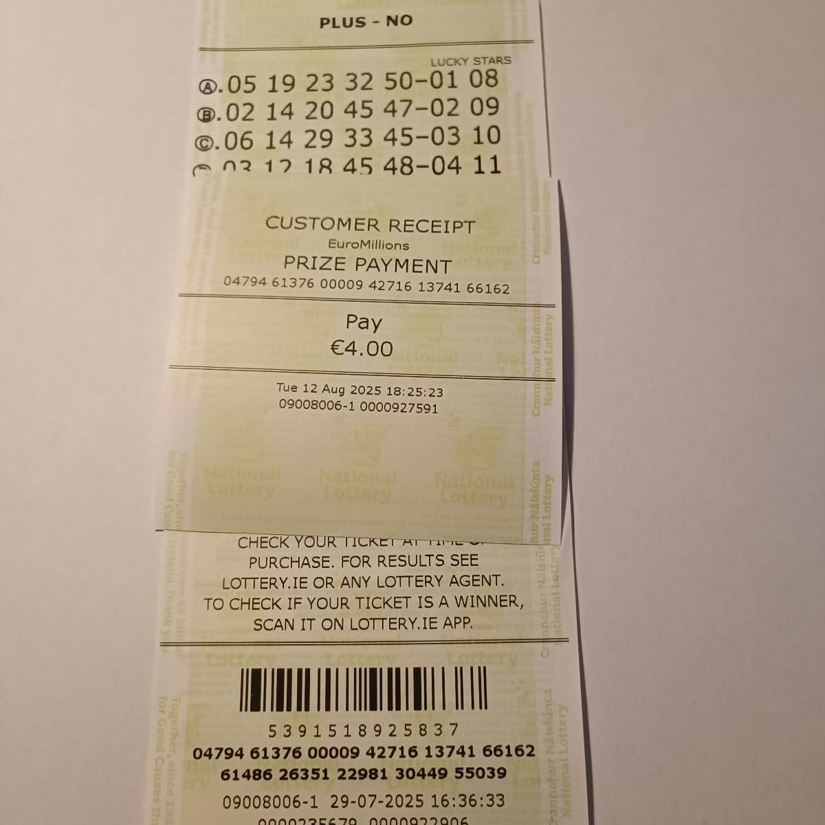 Lotto Euromillions Syndicate by Lucky Syndicates for the 12 August 2025 draw – Coupon 16