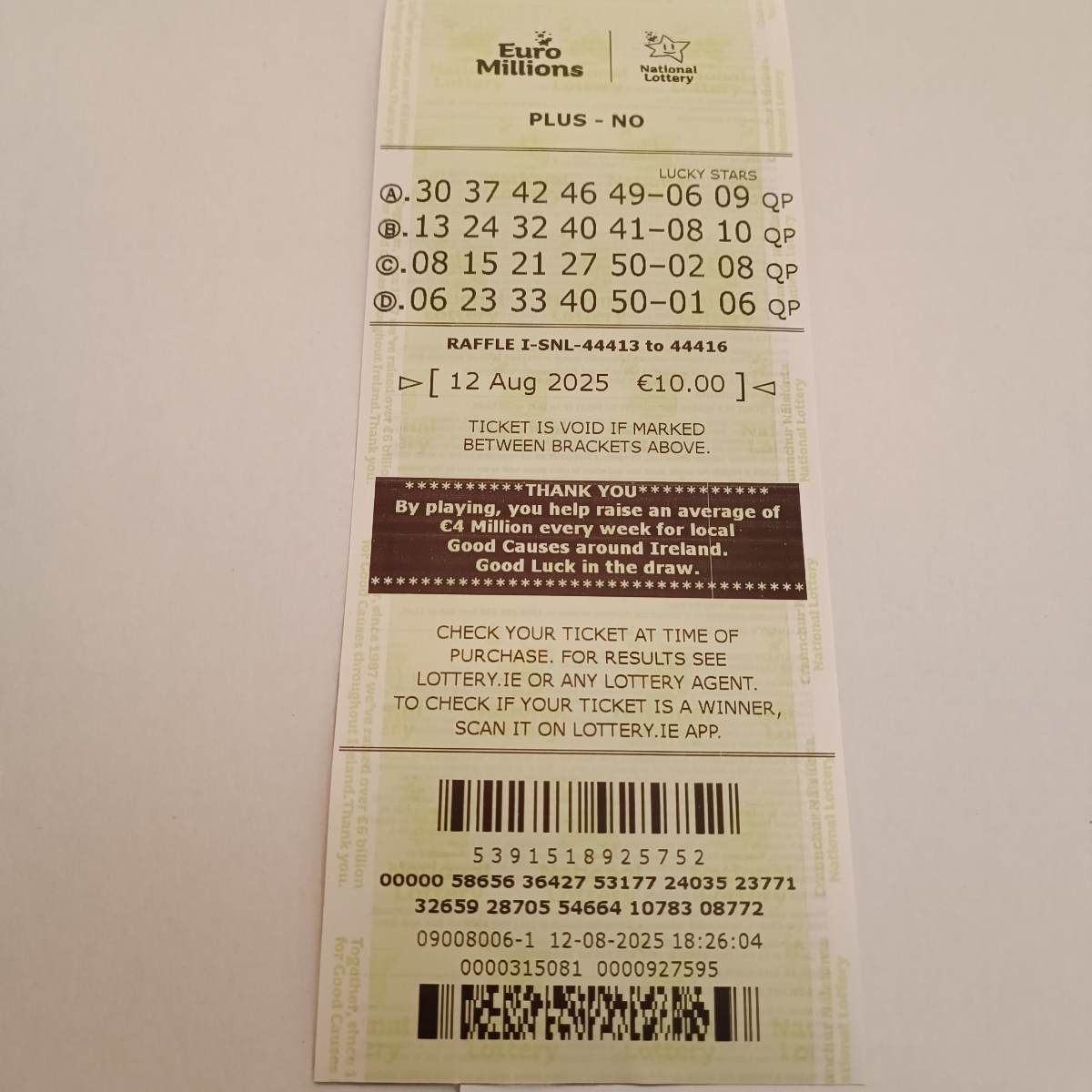 Lotto Euromillions Syndicate by Lucky Syndicates for the 12 August 2025 draw – Coupon 2