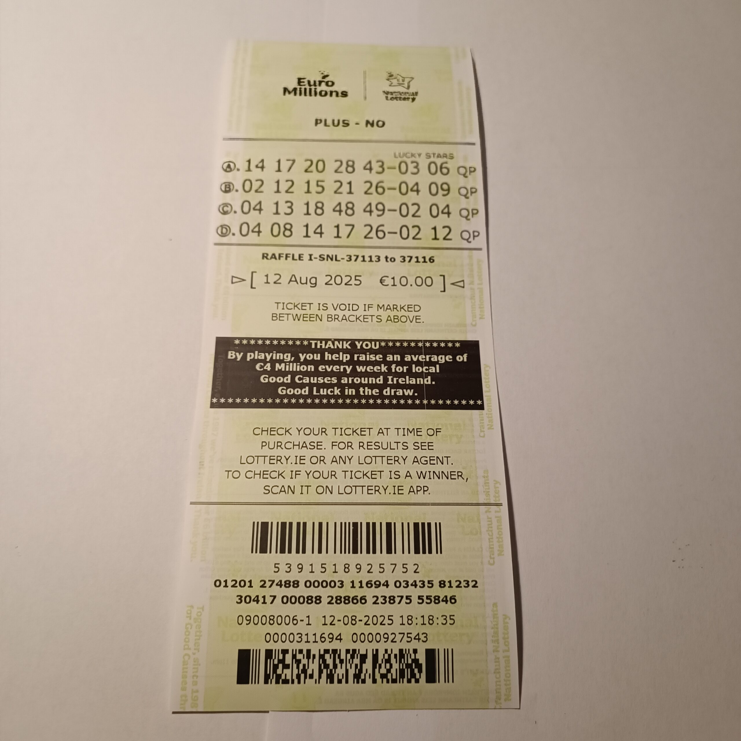 Lotto Euromillions Syndicate by Lucky Syndicates for the 12 August 2025 draw – Coupon 46