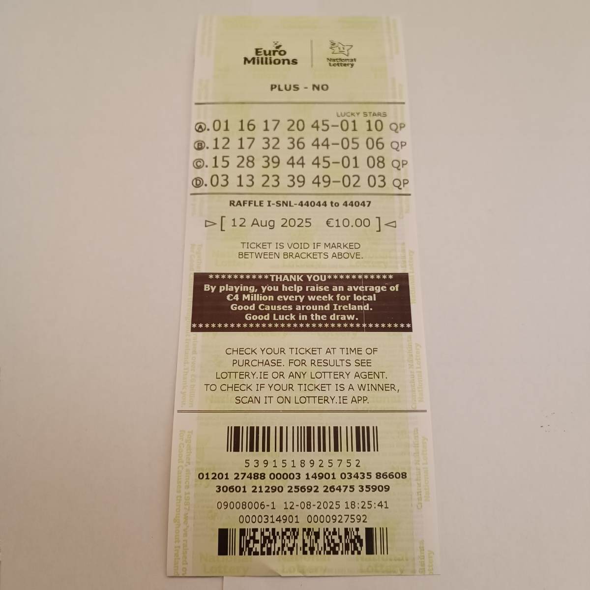 Lotto Euromillions Syndicate by Lucky Syndicates for the 12 August 2025 draw – Coupon 9
